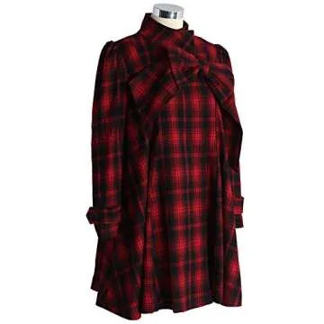 Chic Red Tartan Big Bow Dress Coat for Women