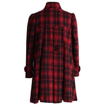 CHICWISH Women's Comfy Casual Warm Big Bow Red Tartan Check Dolly Dress Coat