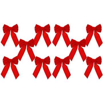 Set of 10 Red Velvet Christmas Wreath Bows, 9"x13" - For Garland, Gifts, Parties - Indoor/Outdoor Holiday Decor