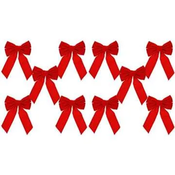 Set of 10 Red Velvet Christmas Wreath Bows, 9"x13" - For Garland, Gifts, Parties - Indoor/Outdoor Holiday Decor