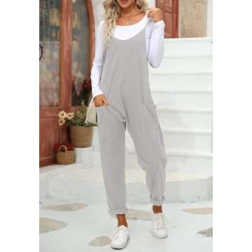 Fisoew Women's Summer Sleeveless Loose Casual V Neck Jumpsuits Spaghetti Strap Long Pants Baggy Overalls with Pockets
