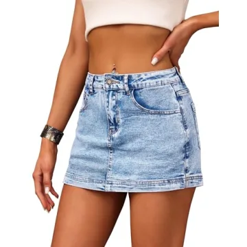 BISUAL Women’s High Waist Denim Skort with Shorts and Pockets