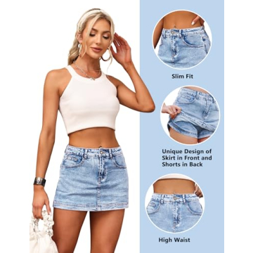 BISUAL Women’s High Waist Denim Skort with Shorts and Pockets