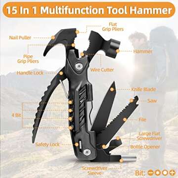 Stocking Stuffers for Men, Hammer Multitool 15 in 1 Christmas White Elephant Birthday Gifts for Men Dad Husband Boyfriend Camping Accessories Survival Gear Multi Tool with Gift Box Unique Cool Gadgets