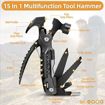 Stocking Stuffers for Men, Hammer Multitool 15 in 1 Christmas White Elephant Birthday Gifts for Men Dad Husband Boyfriend Camping Accessories Survival Gear Multi Tool with Gift Box Unique Cool Gadgets