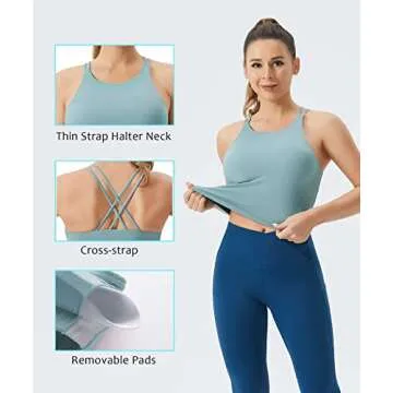 Cross Back Sports Bra for Workout & Casual Wear Denim Blue