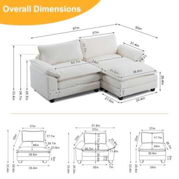 Karl home Sectional Sofa Modular Deep Seat Sofa Couch with Ottoman, Teddy Fleece Sofa Sleeper Comfy ...