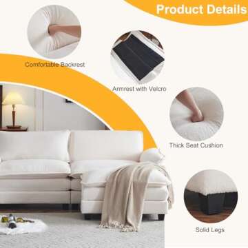 Karl home Sectional Sofa Modular Deep Seat Sofa Couch with Ottoman, Teddy Fleece Sofa Sleeper Comfy Upholstered Furniture for Living Room, Apartment, Studio, Office, (2-Seat & 1-Ottoman, White)