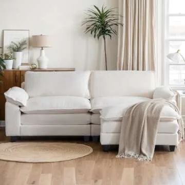 Karl home Sectional Sofa Modular Deep Seat Sofa Couch with Ottoman, Teddy Fleece Sofa Sleeper Comfy Upholstered Furniture for Living Room, Apartment, Studio, Office, (2-Seat & 1-Ottoman, White)