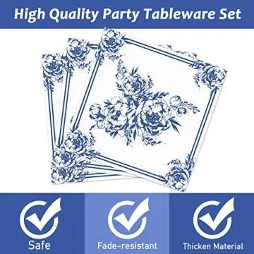 96 PCS Floral Blue & White Flower Party Tableware Set Disposable Party Supplies Decorations Bridal Birthday Baby Shower Tea Spring Summer Dinnerware Decor for Men Women Plates Napkins Forks Serve 24
