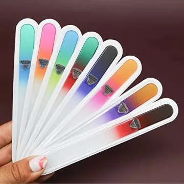 Bona Fide Beauty 8 Piece Glass Nail File Set - Crystal Files for Natural Nails with Sleeves (Multicolor)