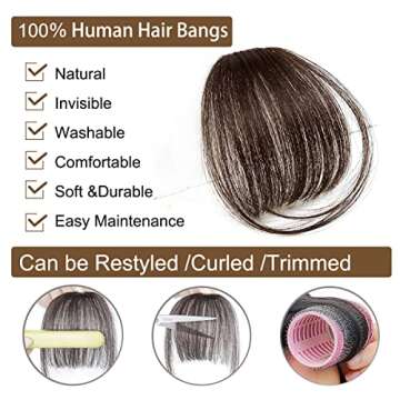 Bangs Hair Clip in Bangs for Women 100% Human Hair Wispy Bangs Fringe with Temples Hairpieces Clip on Air Bangs Flat Neat Bangs Hair Extension for Daily Wear (Dark Brown)