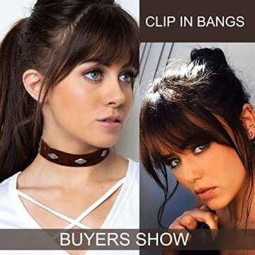 Bangs Hair Clip in Bangs for Women 100% Human Hair Wispy Bangs Fringe with Temples Hairpieces Clip on Air Bangs Flat Neat Bangs Hair Extension for Daily Wear (Dark Brown)