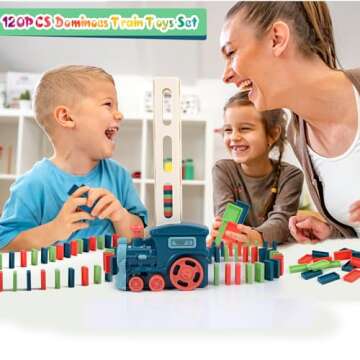 CLAPET Domino Train Sets Toys for Kids Ages 3-8, 120PCS STEM Building Montessori Toys Gifts for 4 5 6 7 Year Old Boys Girls Toddler