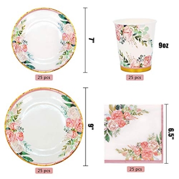 Boosolo Elegant Floral Party Supplies for 24 Guests
