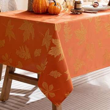 joycloth Fall Tablecloth Autumn Metallic Leaf Weaven Damask Farbric Tablecloths, Spillproof Easy Car...