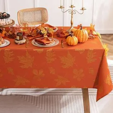 joycloth Fall Tablecloth Autumn Metallic Leaf Weaven Damask Farbric Tablecloths, Spillproof Easy Care Tablecover for Thanksgiving, Harvest, Gathering Party Decoration, Rust, 60 x 84 Inch