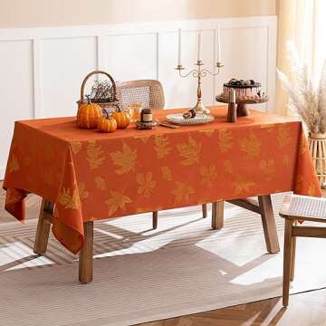 joycloth Fall Tablecloth Autumn Metallic Leaf Weaven Damask Farbric Tablecloths, Spillproof Easy Care Tablecover for Thanksgiving, Harvest, Gathering Party Decoration, Rust, 60 x 84 Inch