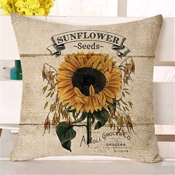 Faromily Rustic Farmhouse Sunflower Throw Pillow Covers Vintage Wood Sunflower Seeds Farmhouse Decor...