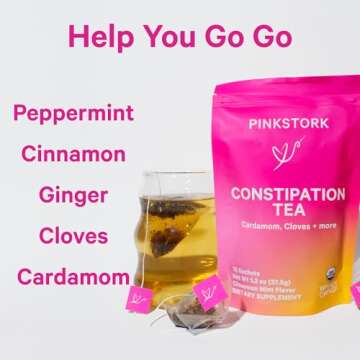 Pink Stork Organic Constipation Tea - Natural & Gentle Support for Digestion, Gas, and Constipation ...