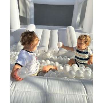 Inflatable White Bounce House for Kids with UL Blower-Portable, Large Ball Pool and Jump Space 3in1 Bouncy Castles A Spacious Joy-Room Bounce House for Kids 3-12 (Oxford material-13' L X 8' W X 8' H)