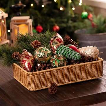 Valery Madelyn Glass Christmas Ornaments Set, 10ct Red Green and Gold Mercury Blown Glass Christmas Tree Ball Decorations, Traditional Country Xmas Hanging Teardrop Finial Bulk for Holiday Decor