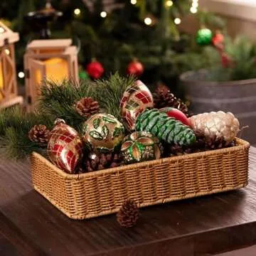 Valery Madelyn Glass Christmas Ornaments Set, 10ct Red Green and Gold Mercury Blown Glass Christmas Tree Ball Decorations, Traditional Country Xmas Hanging Teardrop Finial Bulk for Holiday Decor