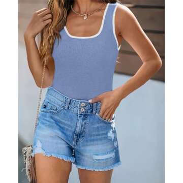 PRETTYGARDEN Women's Summer Tank Top Ribbed Knit Scoop Neck Sleeveless Color Block Slim Fitted Tops ...