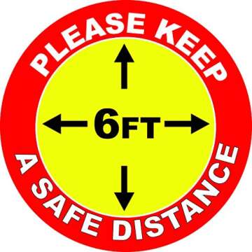 Please Keep Safe 6 Foot Distance Social Distancing Indoor Floor Decal. 10" x 10". 6 Pack (6-Decals). Industrial UV Grade Anti-Slip. Health Measures. Made in USA. Free Shipping