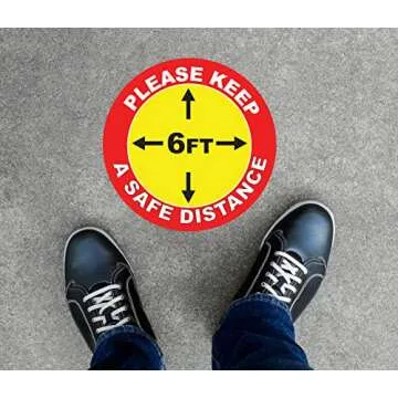 Please Keep Safe 6 Foot Distance Social Distancing Indoor Floor Decal. 10" x 10". 6 Pack (6-Decals). Industrial UV Grade Anti-Slip. Health Measures. Made in USA. Free Shipping