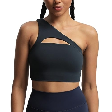 Aoxjox Women's Workout Sports Bras Fitness Gym Olivia Asymmetric One Shoulder Padded Bra Yoga Crop T...