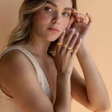 POWNOOL 18K Gold Plated Chunky Dome Ring for Women, Croissant Twisted Signet Braided Twisted Signet Puffy Dome CZ Stacking Thick Band Ring Star Statement Wedding Ring Jewelry