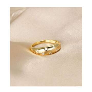 POWNOOL 18K Gold Plated Chunky Dome Ring for Women, Croissant Twisted Signet Braided Twisted Signet Puffy Dome CZ Stacking Thick Band Ring Star Statement Wedding Ring Jewelry