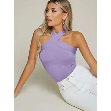 Stylish Criss Cross Halter Neck Summer Top in Lilac Purple