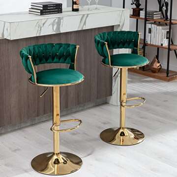 Stylish Velvet Swivel Barstools - Set of 2 for Modern Elegance