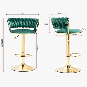 Velvet Swivel Barstools Set - Elegant & Adjustable