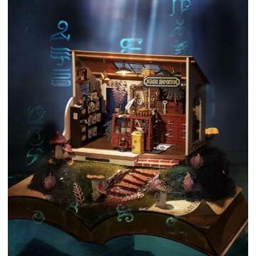 Rolife DIY Miniature House Kit Magic House, Tiny House Kit for Adult to Build, Mini House Making Kit with Furniture, Halloween/Christmas Decorations/Gifts for Family and Friends(Kiki's Magic Emporium)
