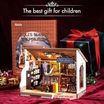 Rolife DIY Miniature House Kit Magic House, Tiny House Kit for Adult to Build, Mini House Making Kit with Furniture, Halloween/Christmas Decorations/Gifts for Family and Friends(Kiki's Magic Emporium)