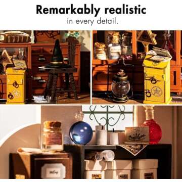 Rolife DIY Miniature House Kit Magic House, Tiny House Kit for Adult to Build, Mini House Making Kit with Furniture, Halloween/Christmas Decorations/Gifts for Family and Friends(Kiki's Magic Emporium)