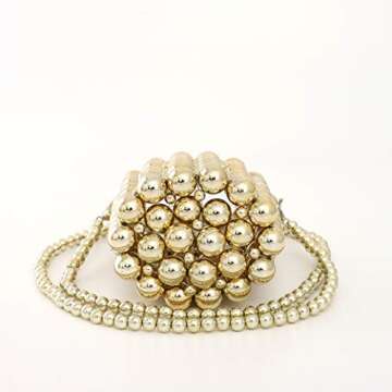 YIFEI Women Beaded Evening Bucket Handmade Bags with Detachable Chain for Wedding Party (Gold)