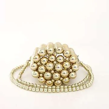 YIFEI Women Beaded Evening Bucket Handmade Bags with Detachable Chain for Wedding Party (Gold)