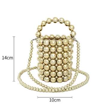 YIFEI Women Beaded Evening Bucket Handmade Bags with Detachable Chain for Wedding Party (Gold)