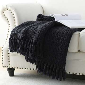 HORIMOTE HOME Chunky Black Knitted Throw Blanket for Couch, Chair, Sofa, or Bed - Chic Boho Style wi...