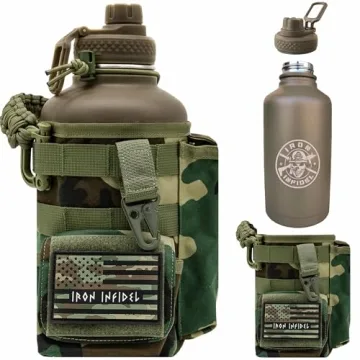 Iron Infidel Battle Bottle - Half Gallon Water Bottle Insulated, 64 oz Stainless Steel Water Jug wit...