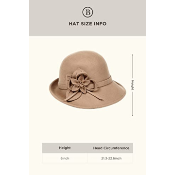 BABEYOND 1920s Bucket Hat - Vintage Wool Cloche with Floral Accent