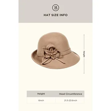 BABEYOND 1920s Bucket Hat - Vintage Wool Cloche with Floral Accent