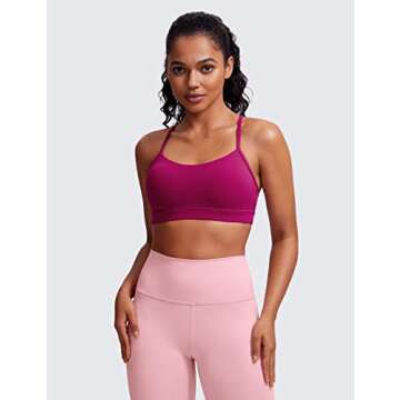CRZ YOGA Butterluxe Womens Y Back Sports Bra - Padded Racerback Low Impact Spaghetti Thin Strap Workout Yoga Top Magenta Purple X-Small