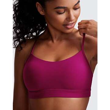 CRZ YOGA Butterluxe Womens Y Back Sports Bra - Padded Racerback Low Impact Spaghetti Thin Strap Workout Yoga Top Magenta Purple X-Small