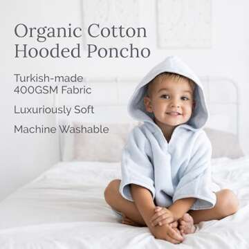 Natemia Toddler Towel Poncho with Hood - Organic Baby Bath Towel for Newborn Boys & Girls, Kids Essentials, Made in Turkey