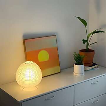 XENOID White Rice Paper Lamp - Paper Lantern Lamp Handmade Paper Table Lamp Bedside Table Lamp Modern Desk Lamp for Nightstand, Dresser, Living Room, Kids Room, Dorm, Office Soft Light